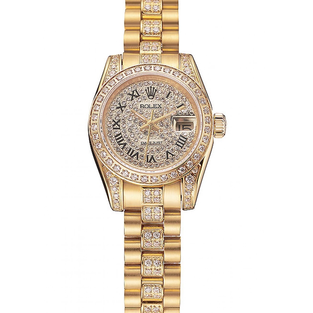 Aaa replica Bracelet Pave 1453955 Swiss Diamond DayJust Rolex Dial Diamond Gold 0519